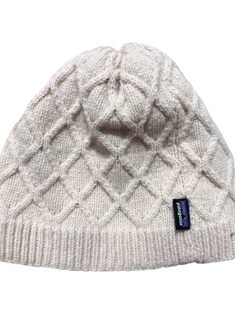 Patagonia Kids Recycled Wool Blend Cable Knit Beanie Hat Cream Winter Ski